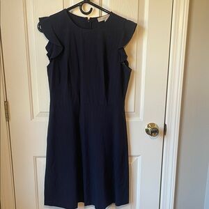LOFT Navy Ruffle-Sleeve Midi Dress